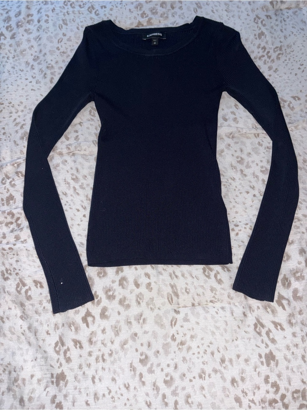 Express Navy Blue Long-Sleeve Ribbed Knit Top
